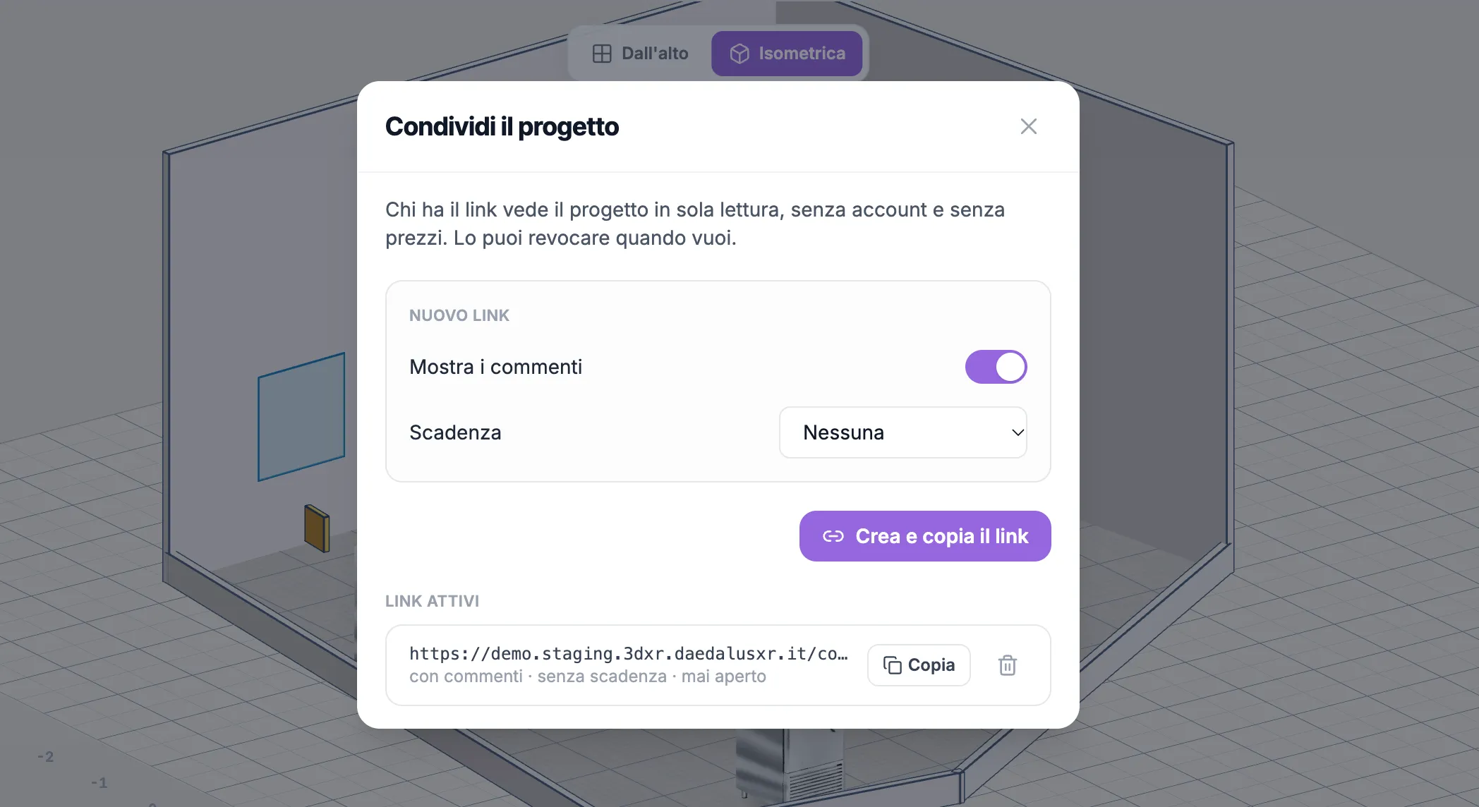 Condivisione progetto con link in frameform
